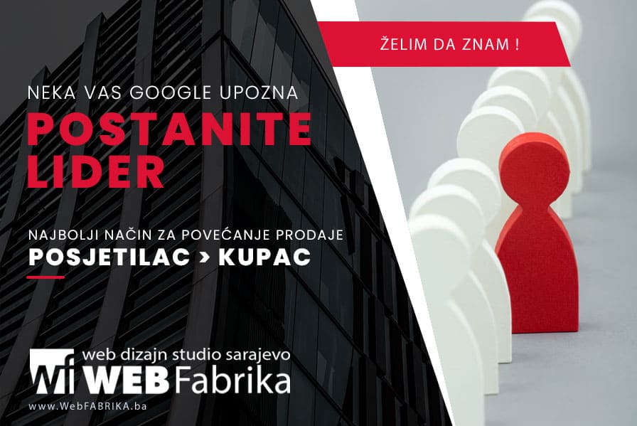 Ilustracija vođe u SEO optimizaciji s figurama i zgradom u pozadini.