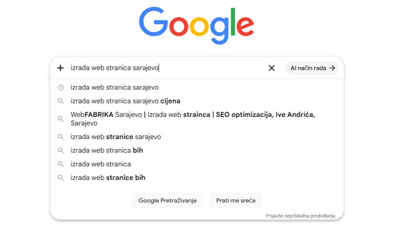 Pretraživanje WebFABRIKA Sarajevo za izradu web stranica i SEO usluga.